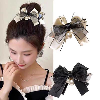 Pearl Hairpins Fashion Lace Bow for Women Korean Elegant Shark Clip Back Head Hair Clip Girls Accessories Jewelry Gifts