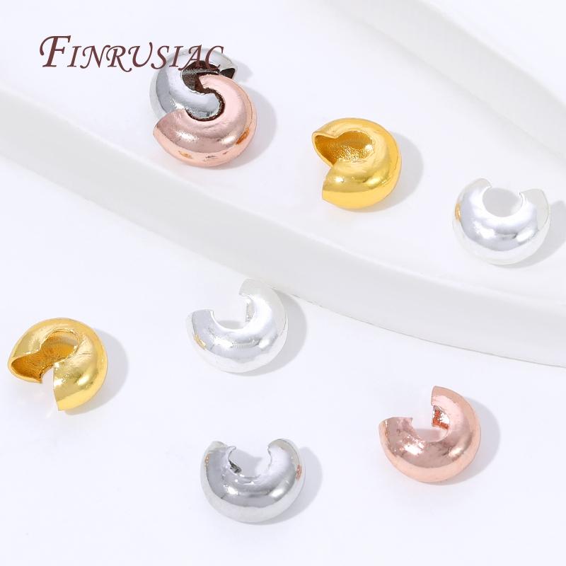 50/100Pcs 18K Gold Plated Crimp Covers,Round Covers Open Crimp End Beads,Stopper Spacer Beads For DIY Jewelry Making Supplies