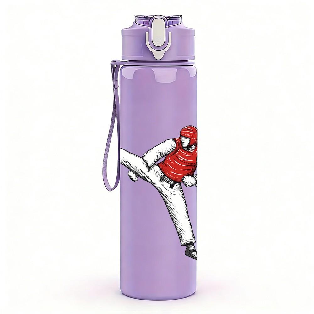 1PC Taekwondo Fighter Silhouette 750ml Color Plastic Sports Water Bottle Leakproof Flip Straw Lid Suitable for Sports Office Home Use