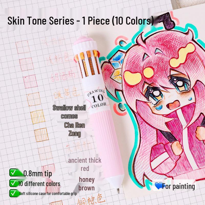 Blue Fruit 60-Color Press-Type Multicolor Ballpoint Pen Set – Ten-Color All-in-One Multifunctional Journal Pen.