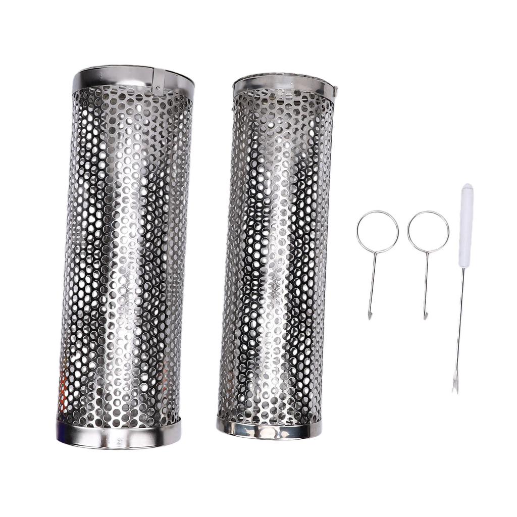 2 Pcs Rolling Grill Basket 304 Stainless Steel BBQ Net Tube Barbecue Cylinder Cage for Vegetable Fish Meat Food Camping