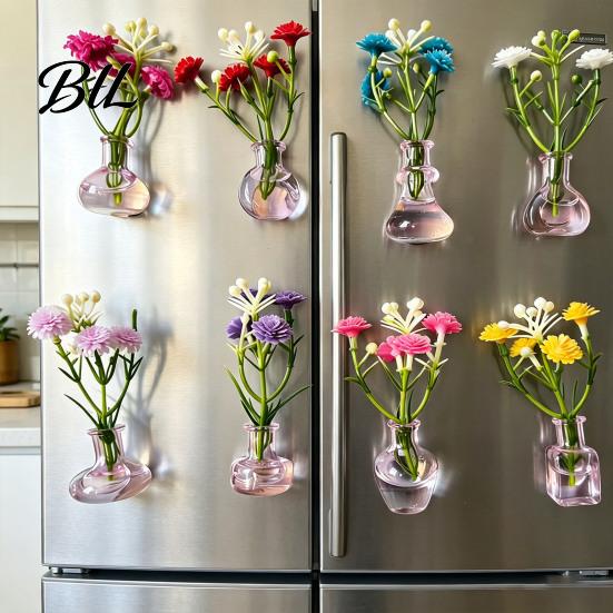 Space-saving Plant Container 1/8/10Pcs Vertical Greenery Vase Magnetic Mini Clear Glass Propagation Planter with Faux Flowers Dorm Room Decor Office