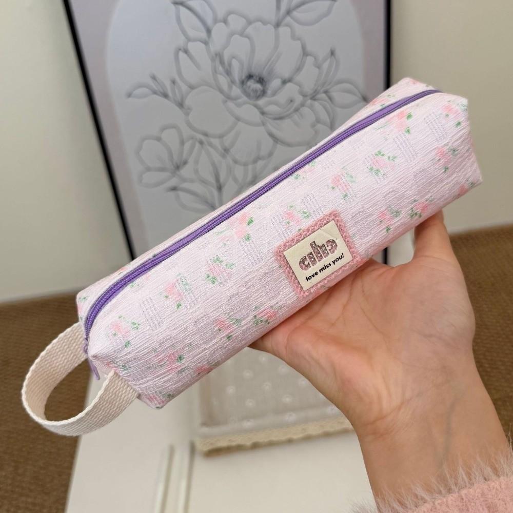 Korean Style Small Flower Print Pencil Case Large Capacity Pencil Pouch Pen Box Home Use