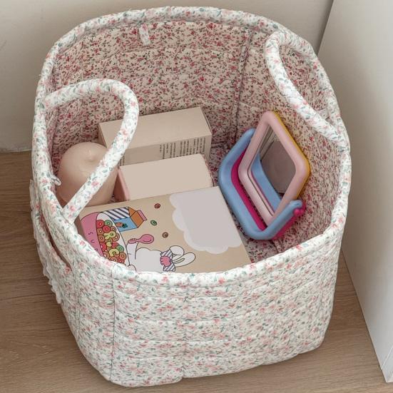 Boho Fabric Laundry Basket Floral Print Quilted Storage Basket Portable Folding Basket Bag with Handles for Home Clothes And Sundries