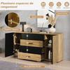 Μπουφές 140x35x70cm, MDF, 4 Συρτάρια & 2 Πόρτες, Όψη Κάθετης Αυλακώσης, Ρυθμιζόμενα Ράφια, Δρυς-Μαύρο, Ντουλάπι Αποθήκευσης για Σαλόνι Τραπεζαρία
