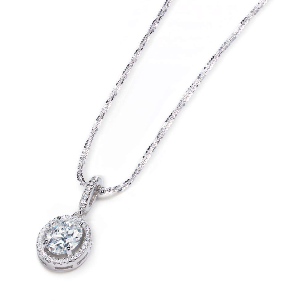 Z New Necklace Oval Platinum Zpracované 925 Stříbro Kov hypoalergenní dárek [Gift York] Dámské 1,5ct Dámské