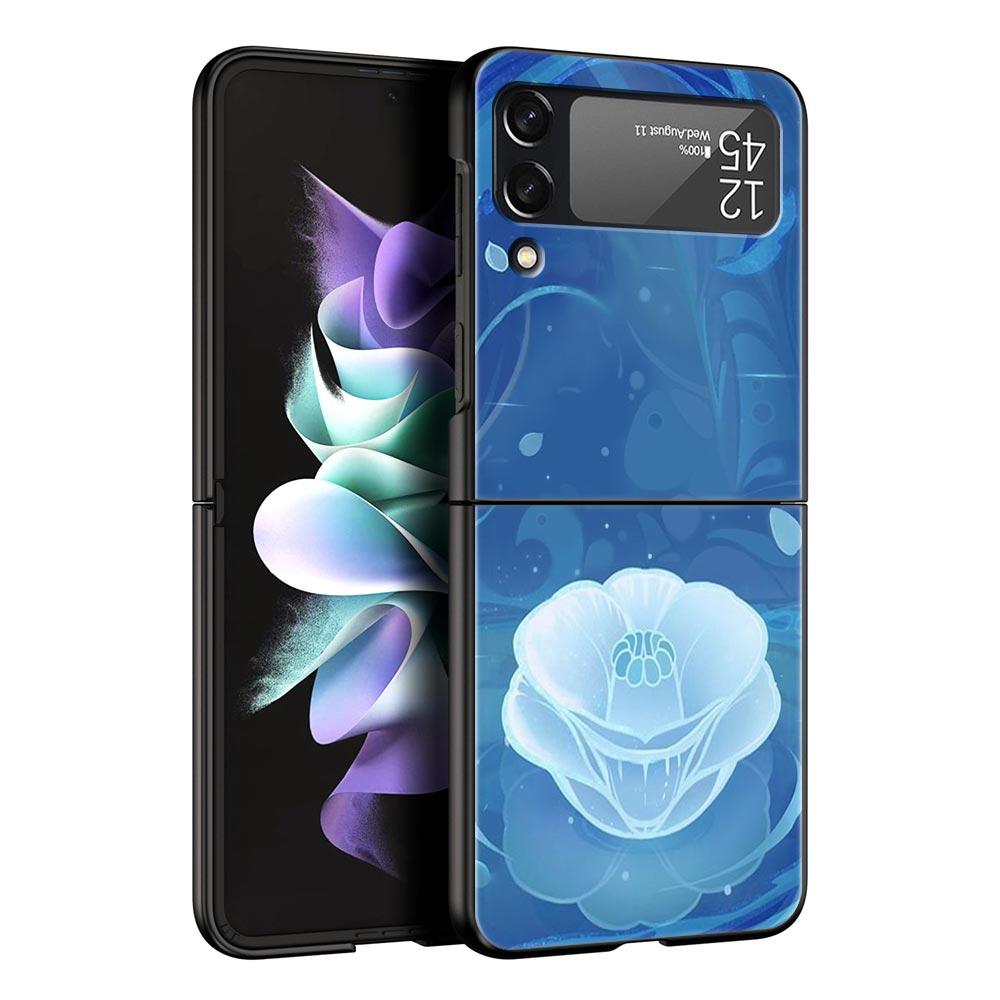 For Samsung Galaxy Z Flip 3 4 5 Hard Black Folding PC Phone Case Genshin Impact Logo For Samsung Z Flip3 Cover Protect Shell