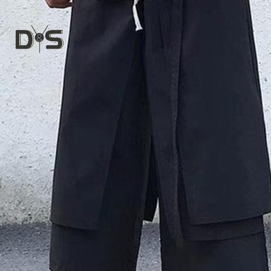 Men's Loose Fit Pants Hip-Hop Wide Leg Pants with Pockets Casual Black Layered Pants for Everyday Wear Street