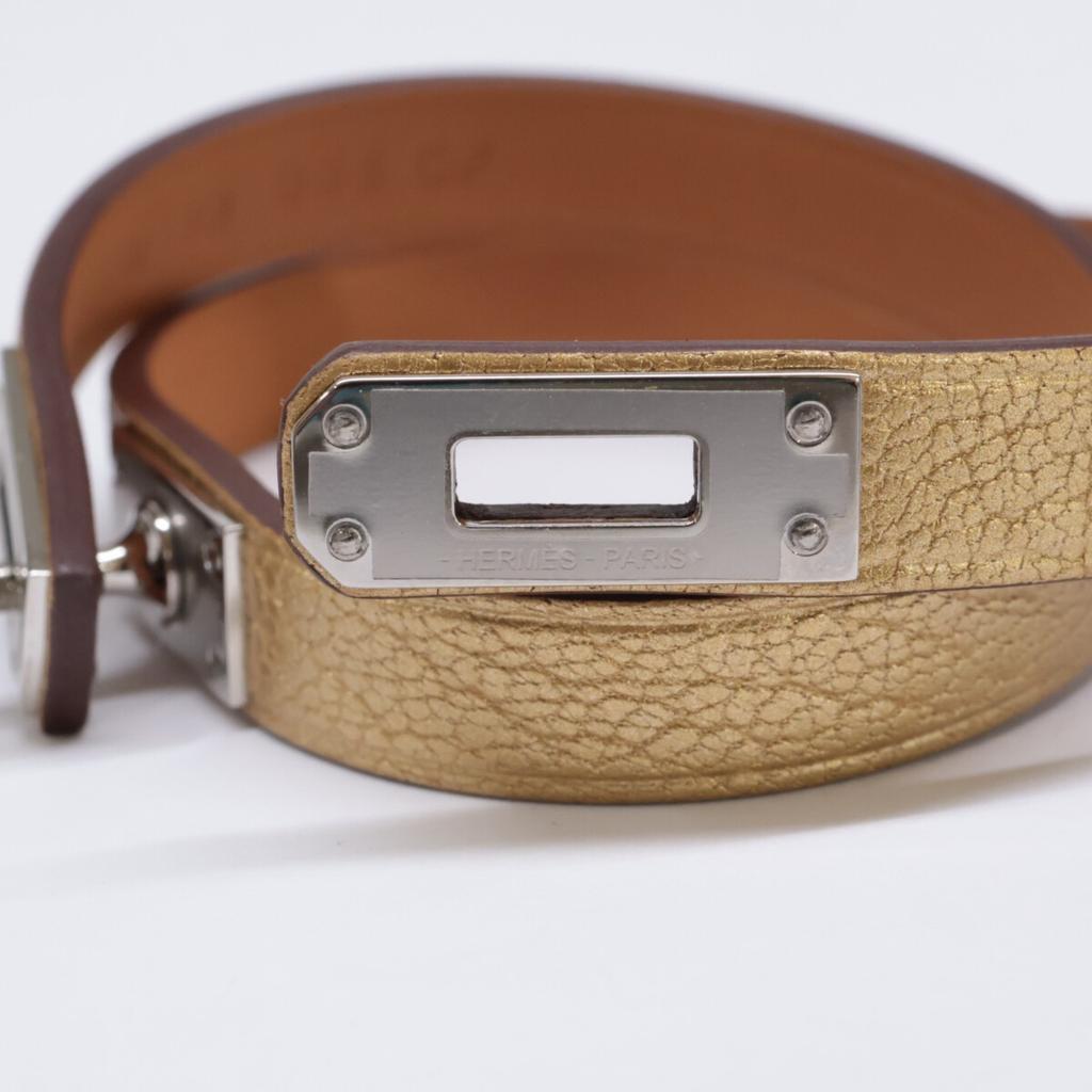 Hermes [Brand New, Unused] 2024 W-stamped Mini Kelly Double Tour Leather Bracelet T2 Metallic goldUsed