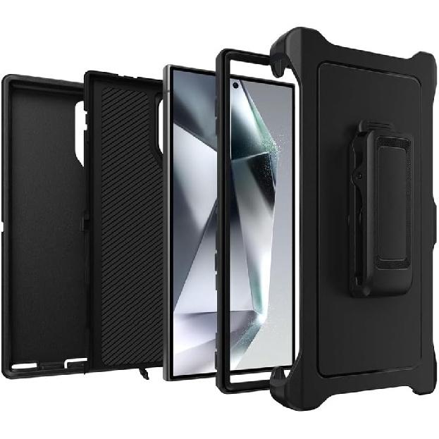 Defender Case for Samsung Galaxy S24 Ultra- Black, Heavy Duty Shockproof Dustproof, Rugged & Durable, with Port Protection, Includes Holster Clip