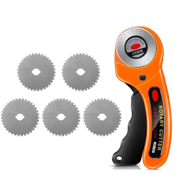45mm Rotary Cutter with 5 Replacement Blades Fabric Cutter with Safety Lock for Sewing Fabric Leather Quilting Perforating Tool