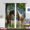 Set Of 2 Flat Printing Curtains Two Horses Versatile Polyester Without Electricity Family Party Decoration Various Room Curtain