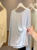 Women's Crew Neck Long Sleeve T-Shirt Loose Fit Korean Leisure Cover Up Top Solid Color Back Twist Knotted Sun Protection Blouse