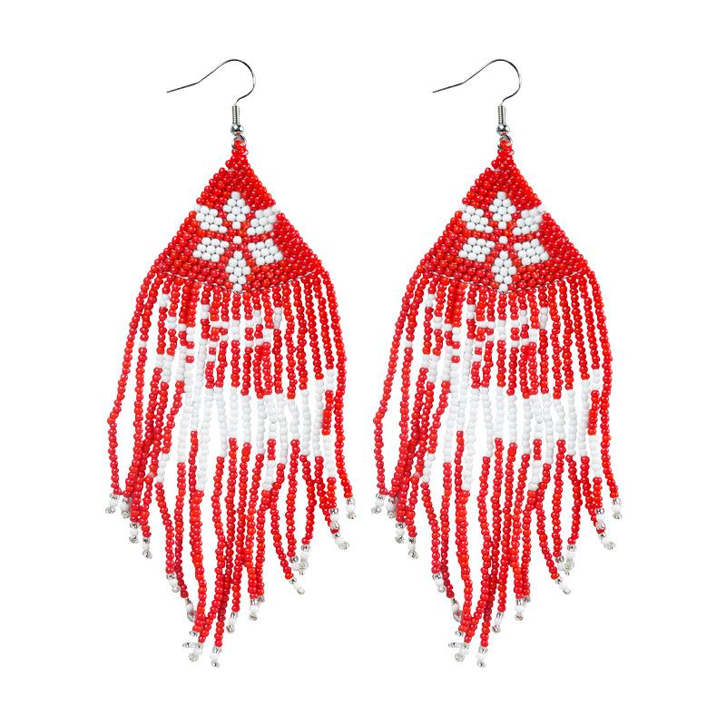 1 Pair of Bohemian Beaded Colorful Geometric Long Earrings as Earring Accessories
