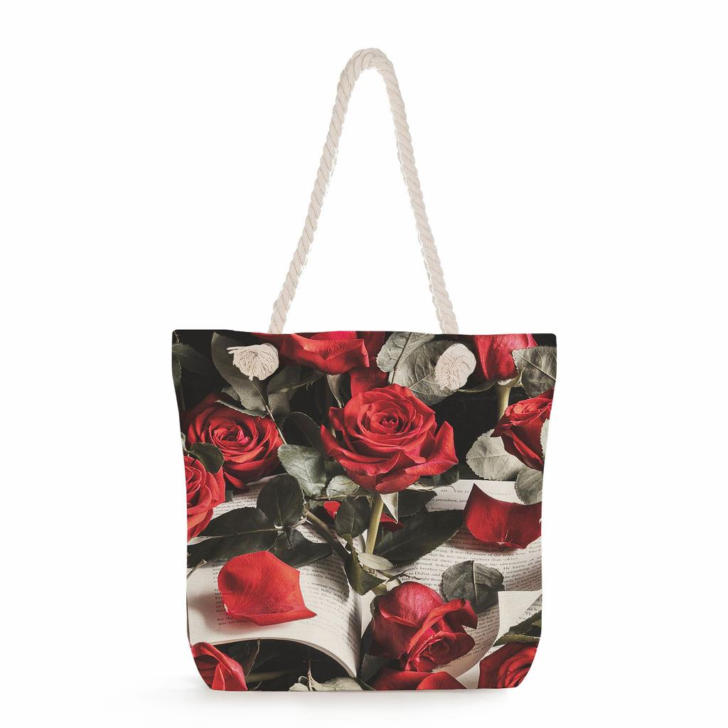 Multifunctional Valentine's Day Printed Thick Rope Shoulder Beach Bag Casual Large Capacity Handbag 0122