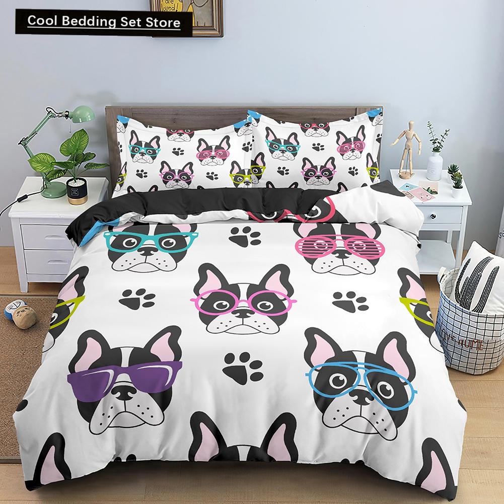 Cartoon Dog Duvet Cover King Queen Funny Pet Puppy Head Printed Bedding Set For Kids Teens Adults Animals Polyester Quilt Cover