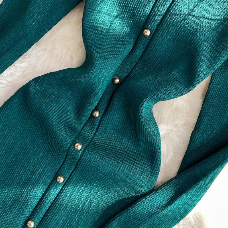 RUGOD Dlouhý rukáv Visící výstřih s výstřihem do V Elastické pletené šaty 2022 Podzim Zima Nový styl Dlouhá sukně s přiléhavým zadečkem