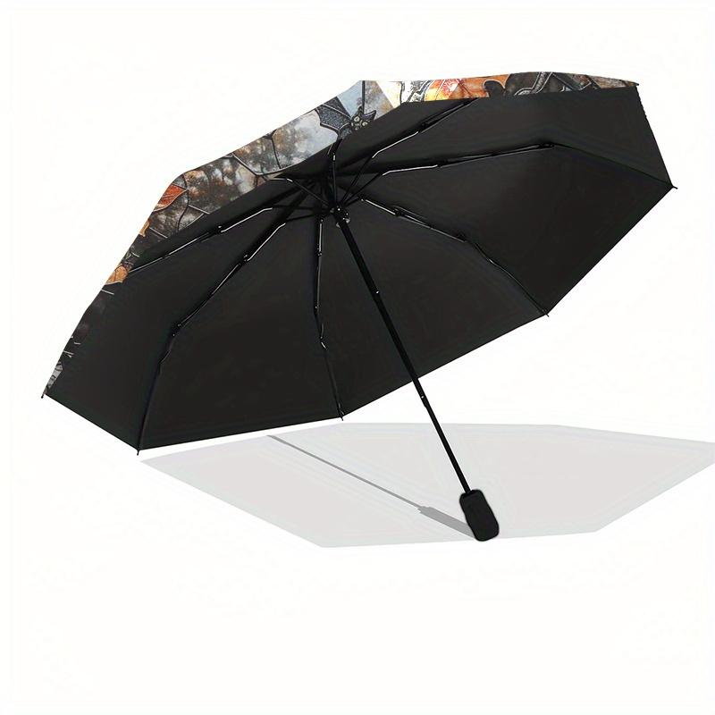 Halloween Skull & Pumpkin Stained Window PanelUmbrella, Portable 3-Fold Compact Umbrella,Christmas Gift ES636