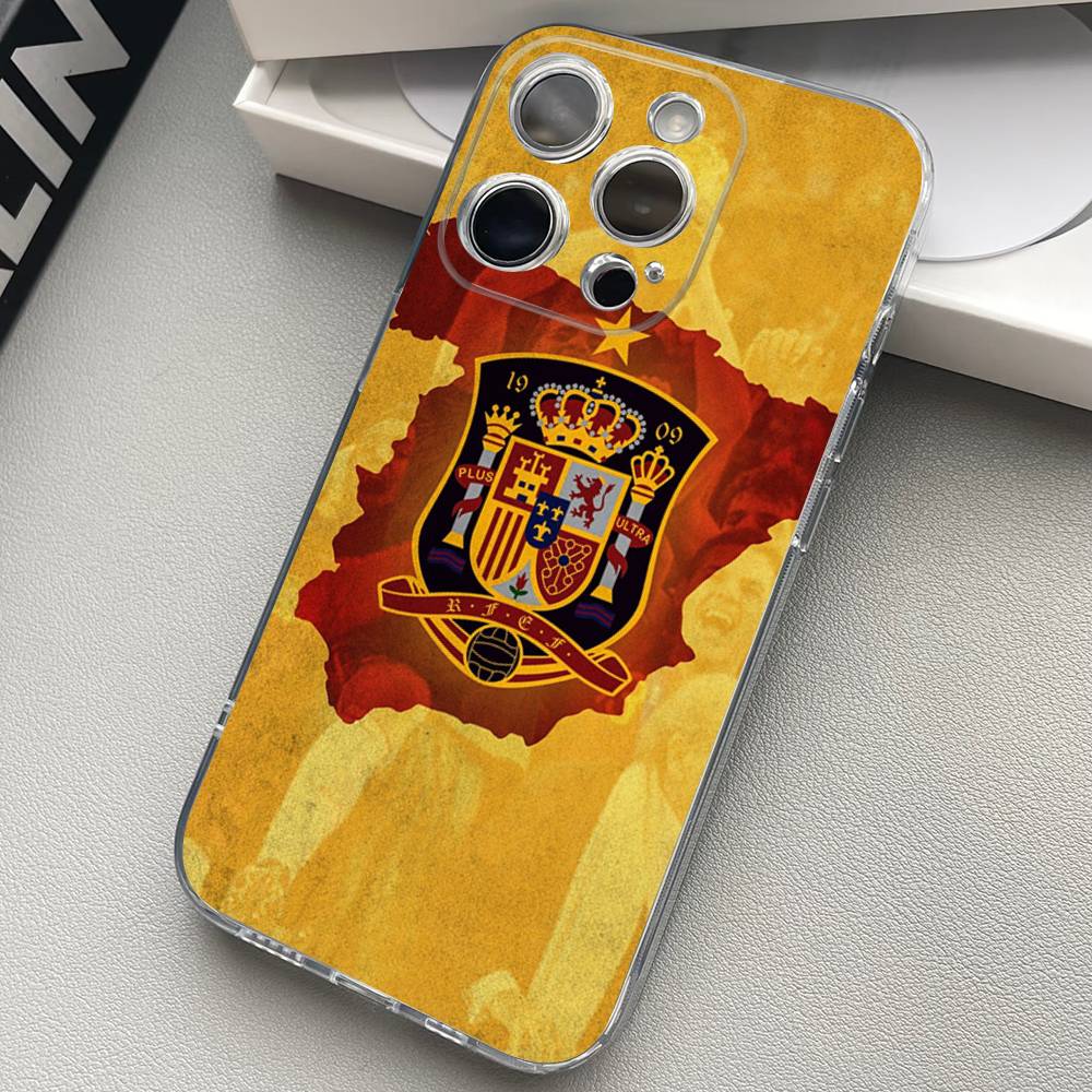 Spain Flag Phone Case For iPhone 17 16 15 14 13 11 12 Pro Max Mini Plus Shockproof Transparent Soft TPU