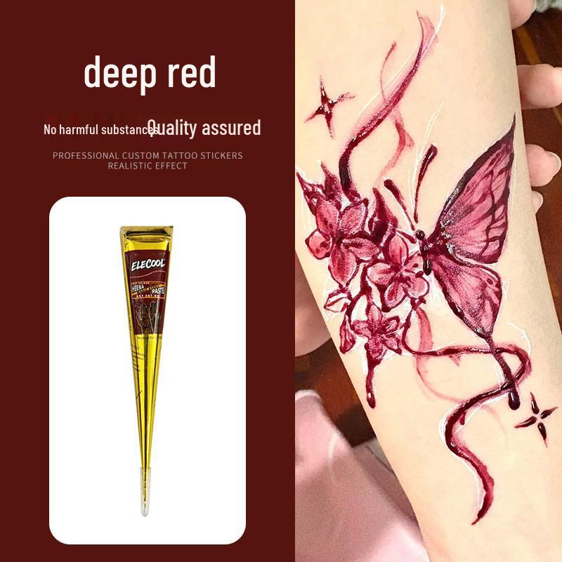 Plant-Based Hand-Painted Henna Tattoo Paste for Stencil Use