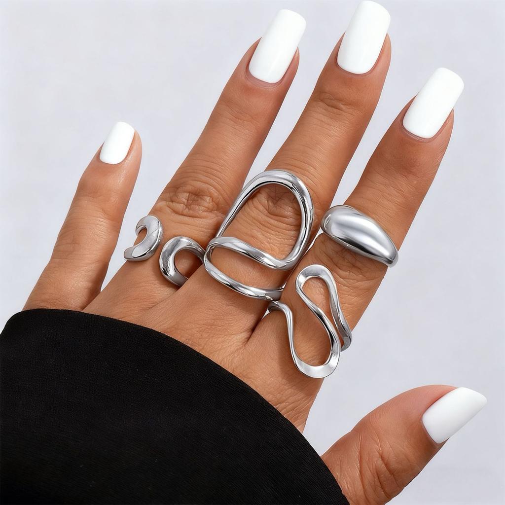 Party Daily Wear Rings Set Geometric lady Fashion suit 4Pcs exquisite  Handmade