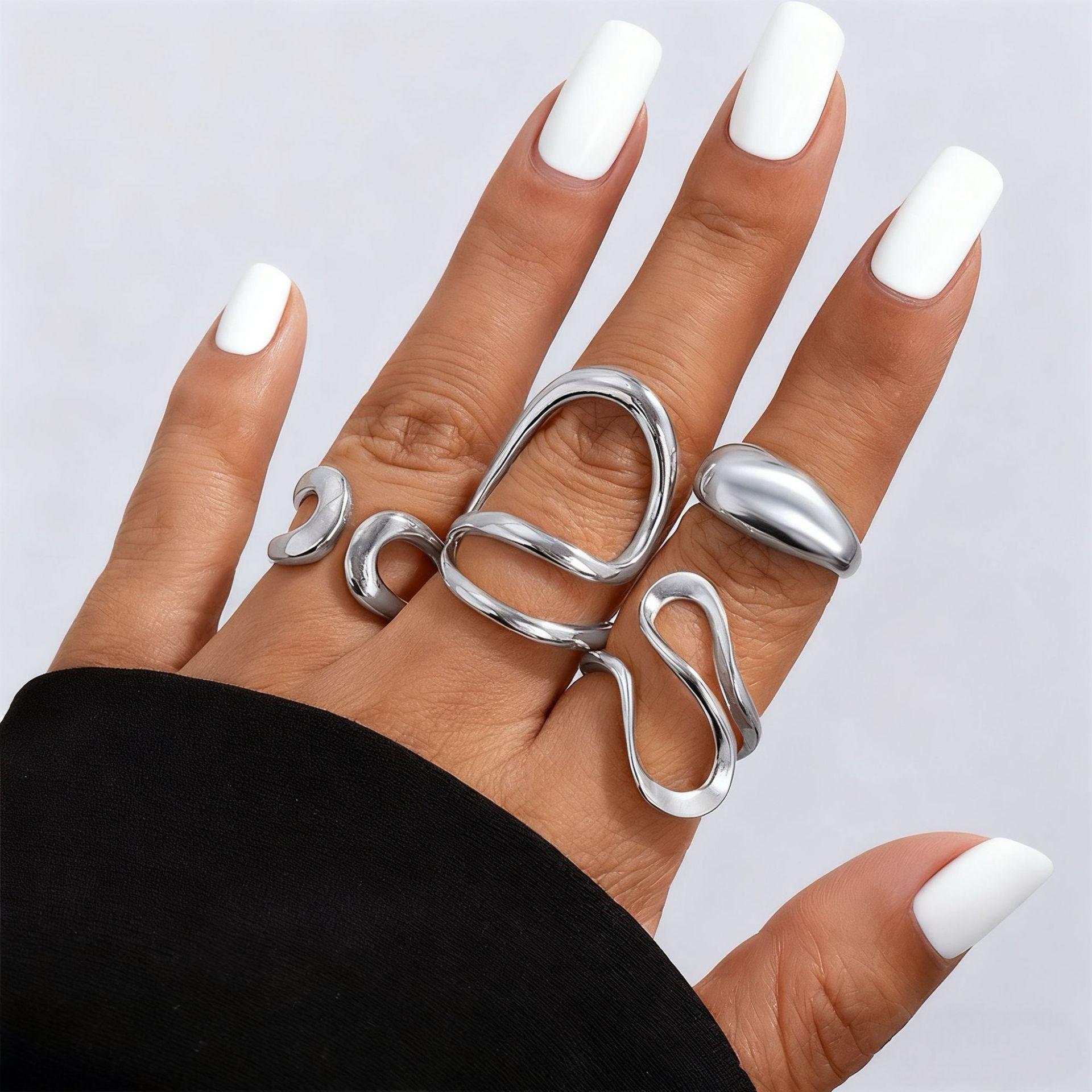 

4Pcs suit lady Fashion exquisite Geometric Party Daily Wear Rings Set Jewelry срібний
