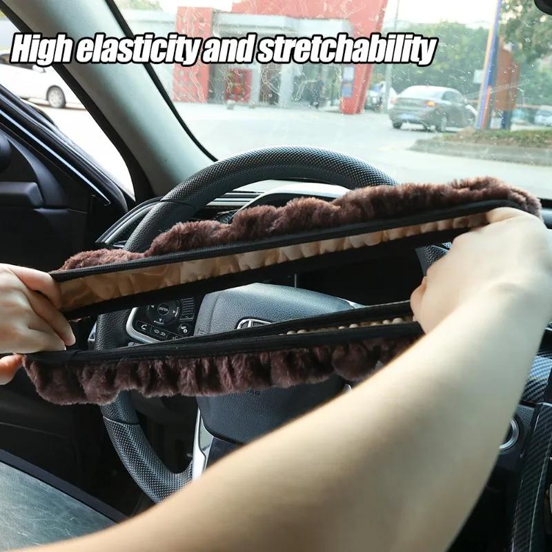 Car Steering Wheel Cover Gearshift Handbrake Cover Protector Decoration Winters Warm Thick Plush Collar Soft  Non Slip Women Man
