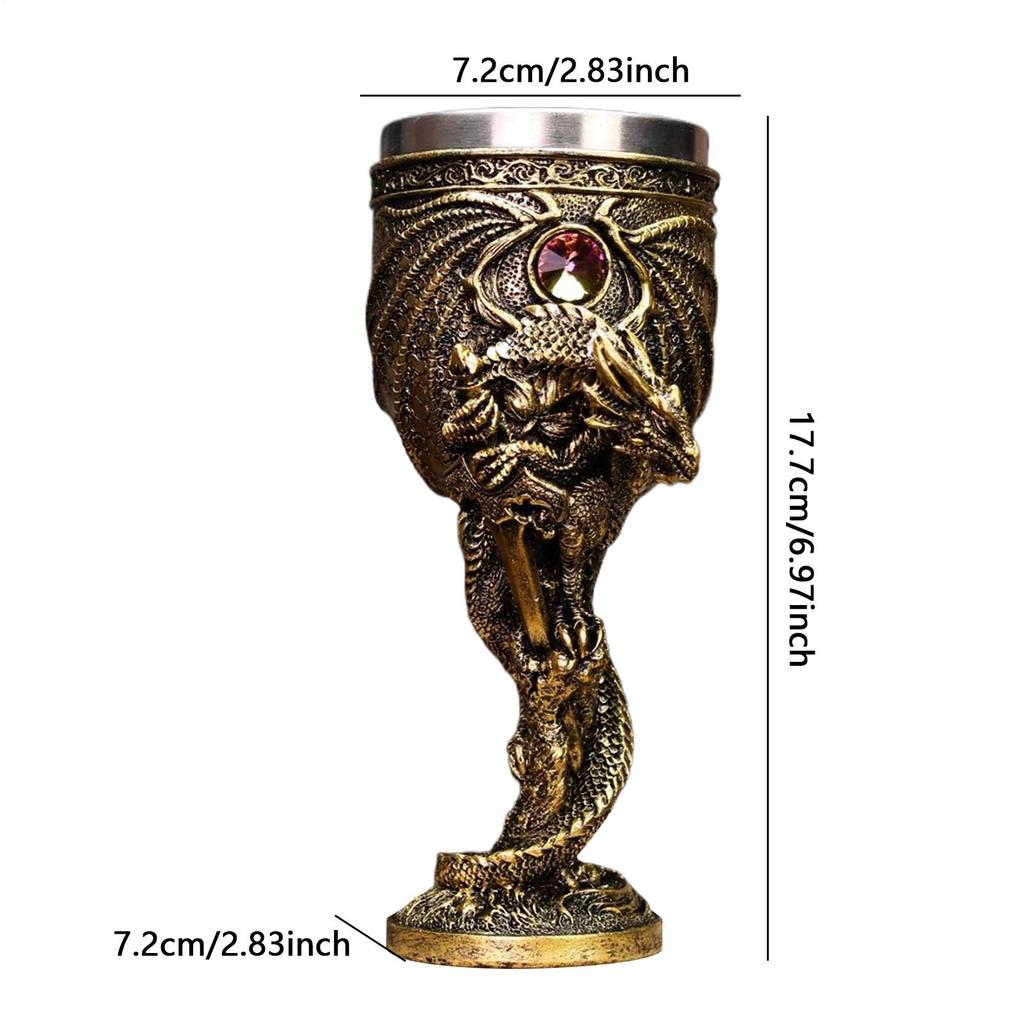 Medieval Dragon Wine Goblets Beer Cup Evil Dragon Gem Stainless Steel Goblet Halloween Home Decoration Whiskey Cup Friends Gift