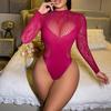Sex underwear long-sleeved bikini sexy backless burgundy fake meat one-piece hollow mesh