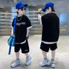 Jungen Sommerset: Jugend Kurzarm Buchstaben T-Shirt Top + Shorts Lässiges Sport Zweiteiler Set