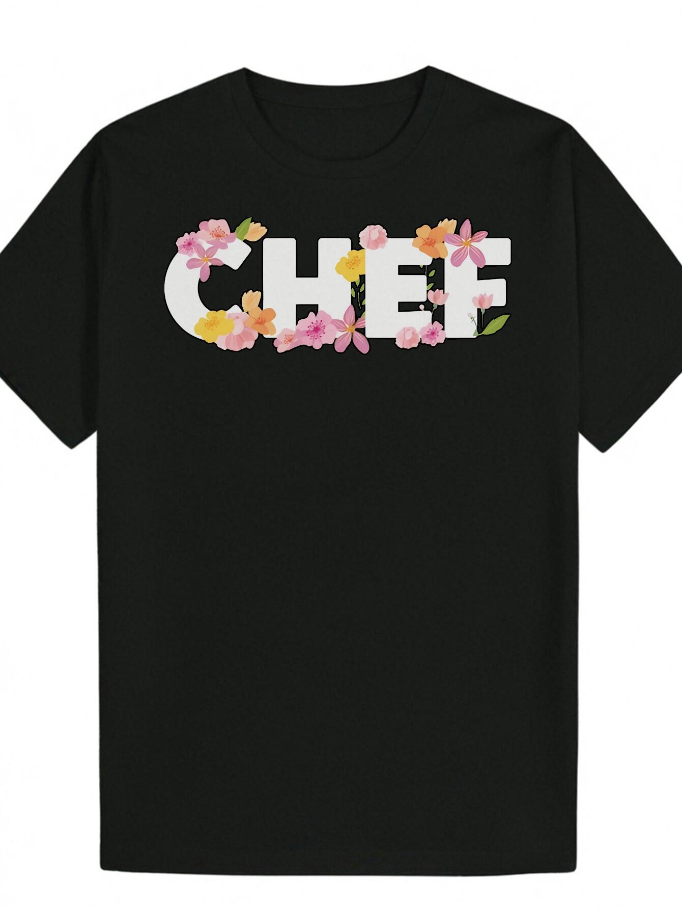 Casual Summer T-shirt -  Chef  Letter Print XL
