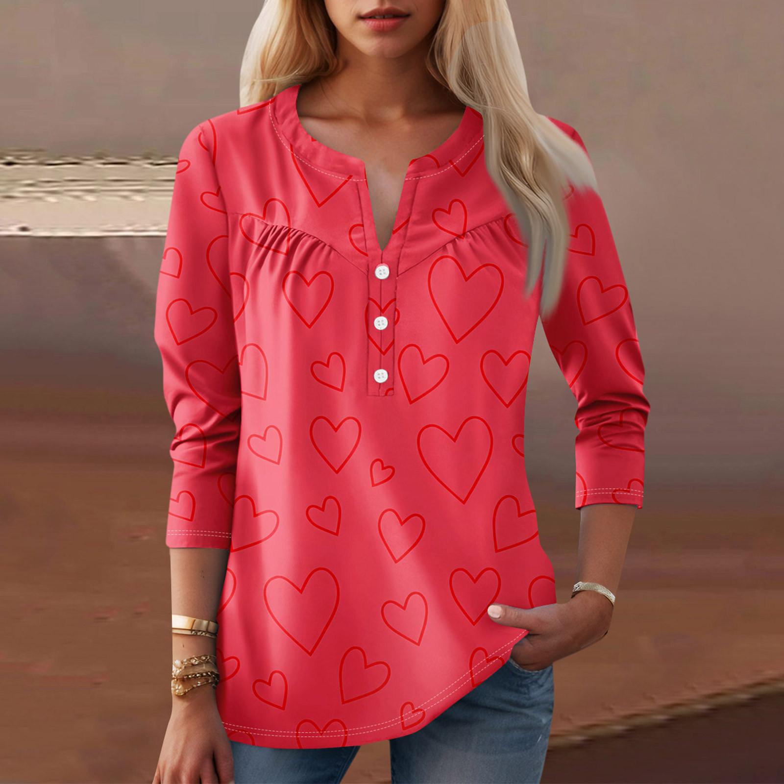 

Жіночий модний повсякденний топ з довгим рукавом і круглим вирізом із квітковим принтом S червоний