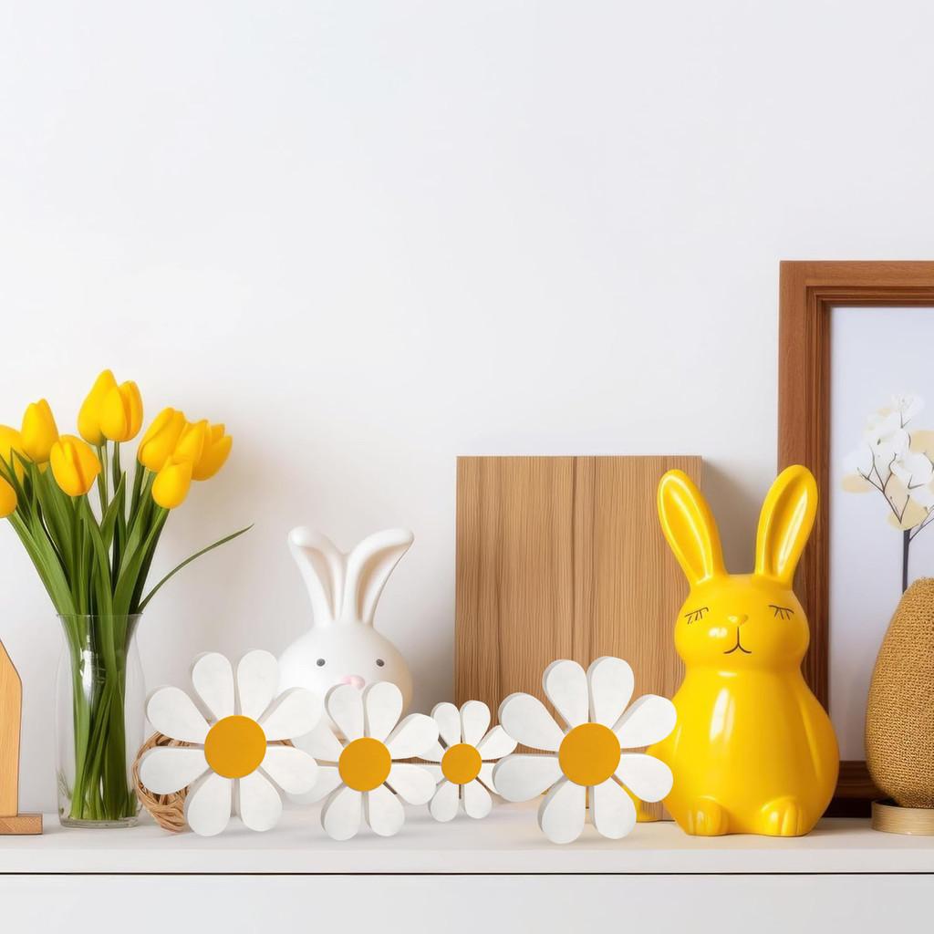 Wooden Daisy Ornaments With 3d Flower Craft For Vintage House Decor