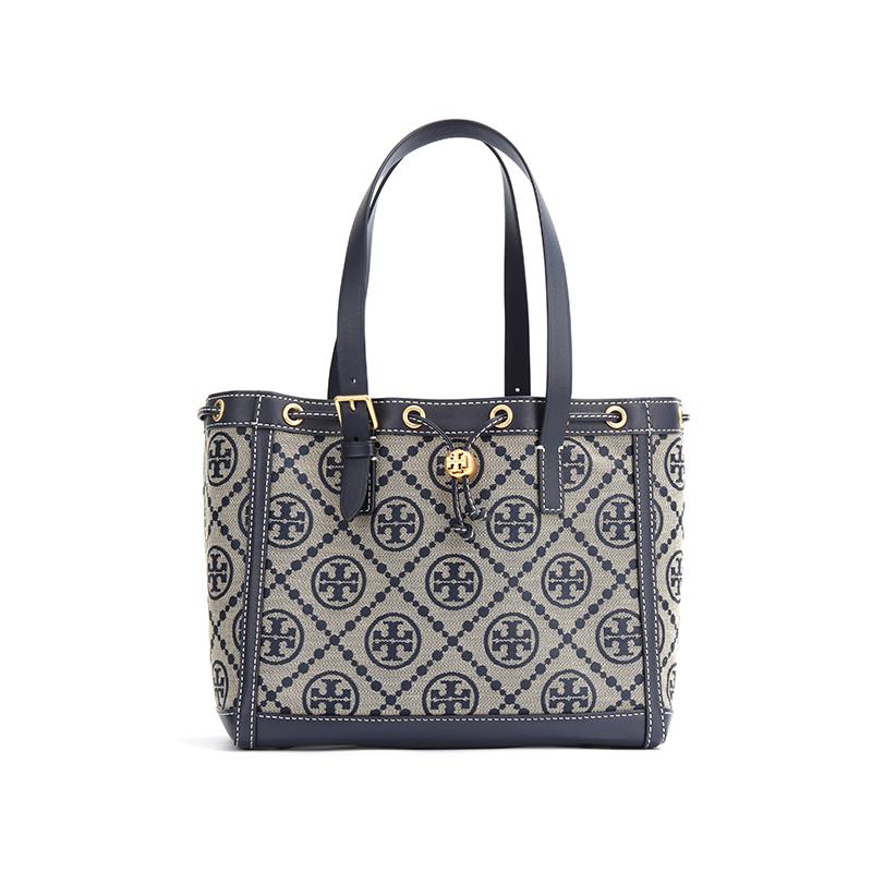

Tory Burch T Monogram Logo Print Matte Texture Woven Jacquard Leather Bucket Shoulder Bag Small Women Handbags Navy-Blue 81803-405 Basic Set (Bag+Dust Bag)