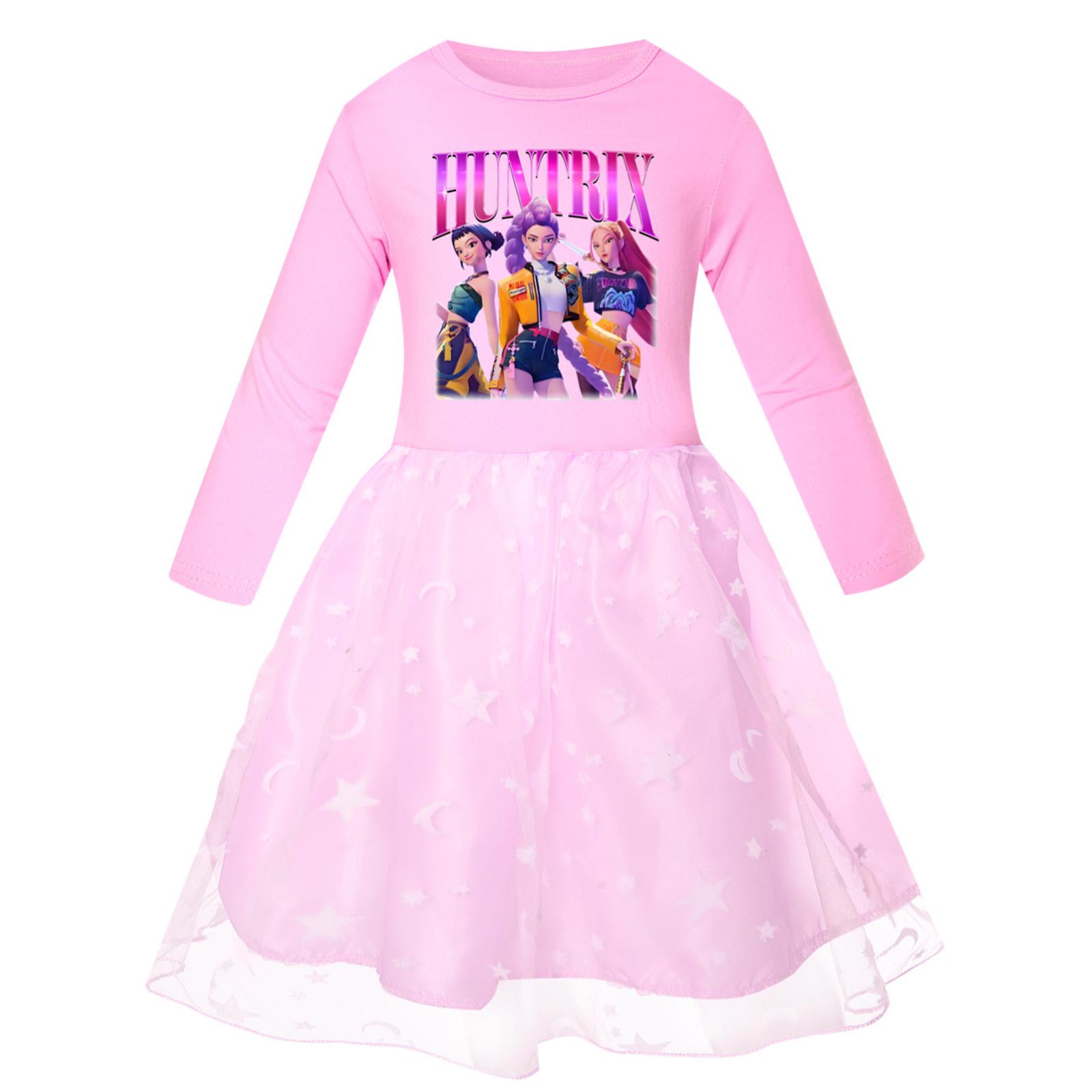 

Девичье платье с юбкой со звездным принтом, круглым вырезом, длинными рукавами и красочным кружевным пэчворком 110