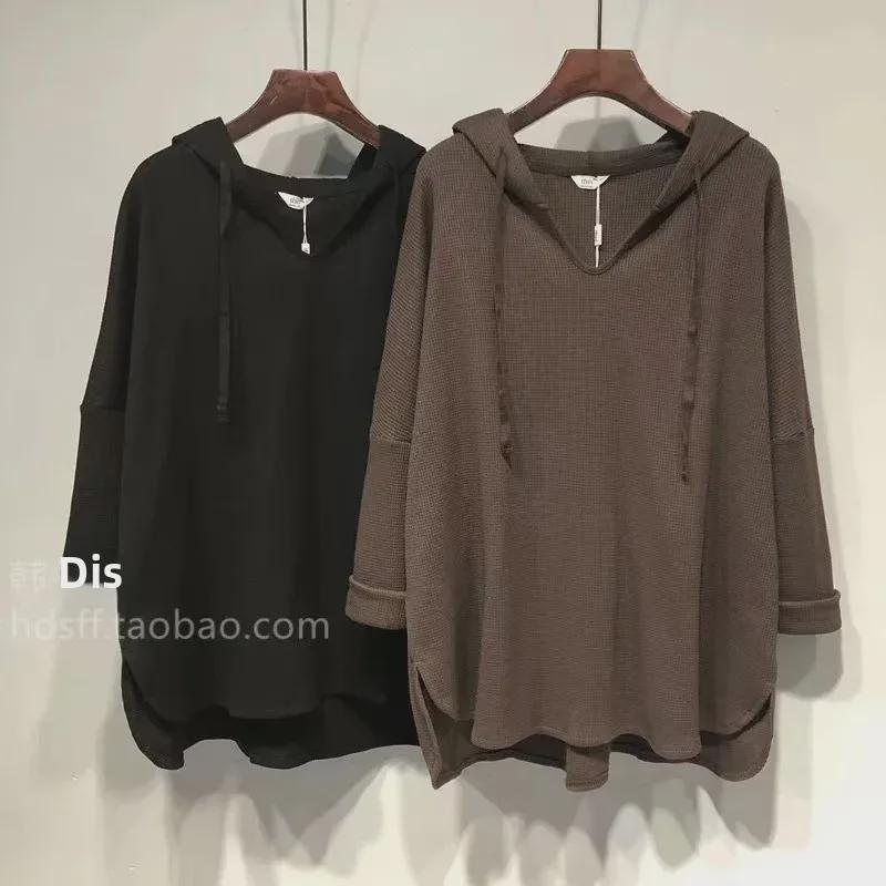 Tricou de damă cu glugă și mâneci lungi, neregulat, cu efect de slăbire - Mărimi mari, acoperă burta, top versatil pentru student