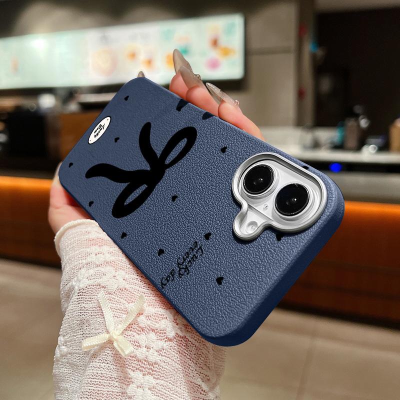 Plain Color Bowknot Patterned Leather Texture Shell for iPhone 16 Pro 15 14 Plus 13 12 Pro Max 11 Shockproof Soft Tpu Slim Matte Case Cover