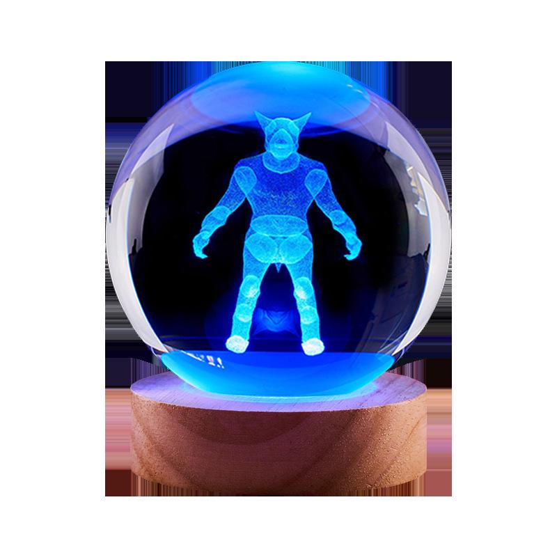 Colorful Werewolf Crystal Ball Night Light: Creative Luminous Ornament with Inner Carving Design