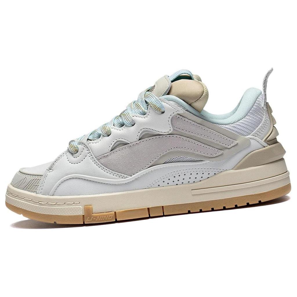 New LiNing Wave GOLDEN Anti Slip Wear Resistant Low Top Skateboard Shoes Women's White Gray AECS074-3