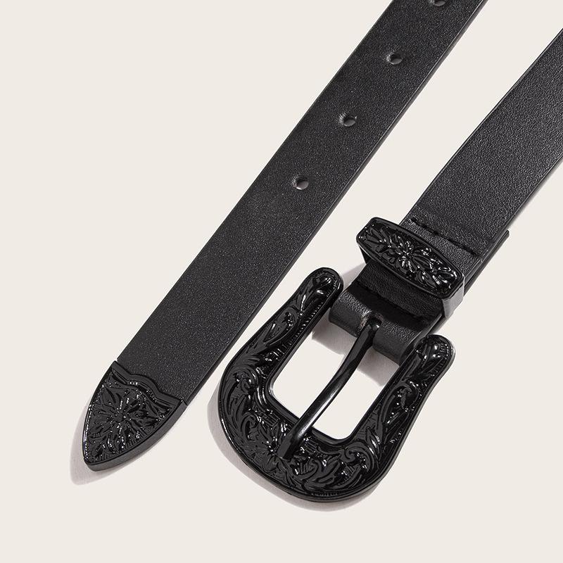 New Women's Spray Paint Buckle Western Handsome Fashion Engraving Retro PU Belt Neutral Personality Trendy Women's Belt