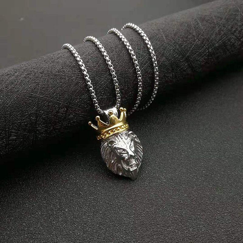 Men's Hip Hop Lion Pendant Necklace Stainless Steel Gold Black Cuban Chain Punk Men Fashion accessories