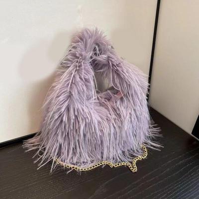 Borsa a tracolla versatile in pelliccia sintetica autunnale e invernale con catena in peluche, versione coreana da donna, borsa a tracolla color caramella