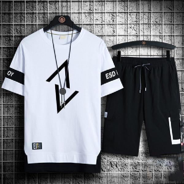 

Мужские летние модные повседневные футболки с принтом и спортивные шорты, комплект из 2 предметов, спортивный костюм