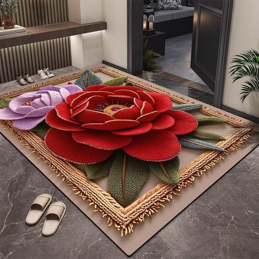 Non-Slip Door Mat 3D Carpet New Floral Pattern Carpet  Bathroom Entrance