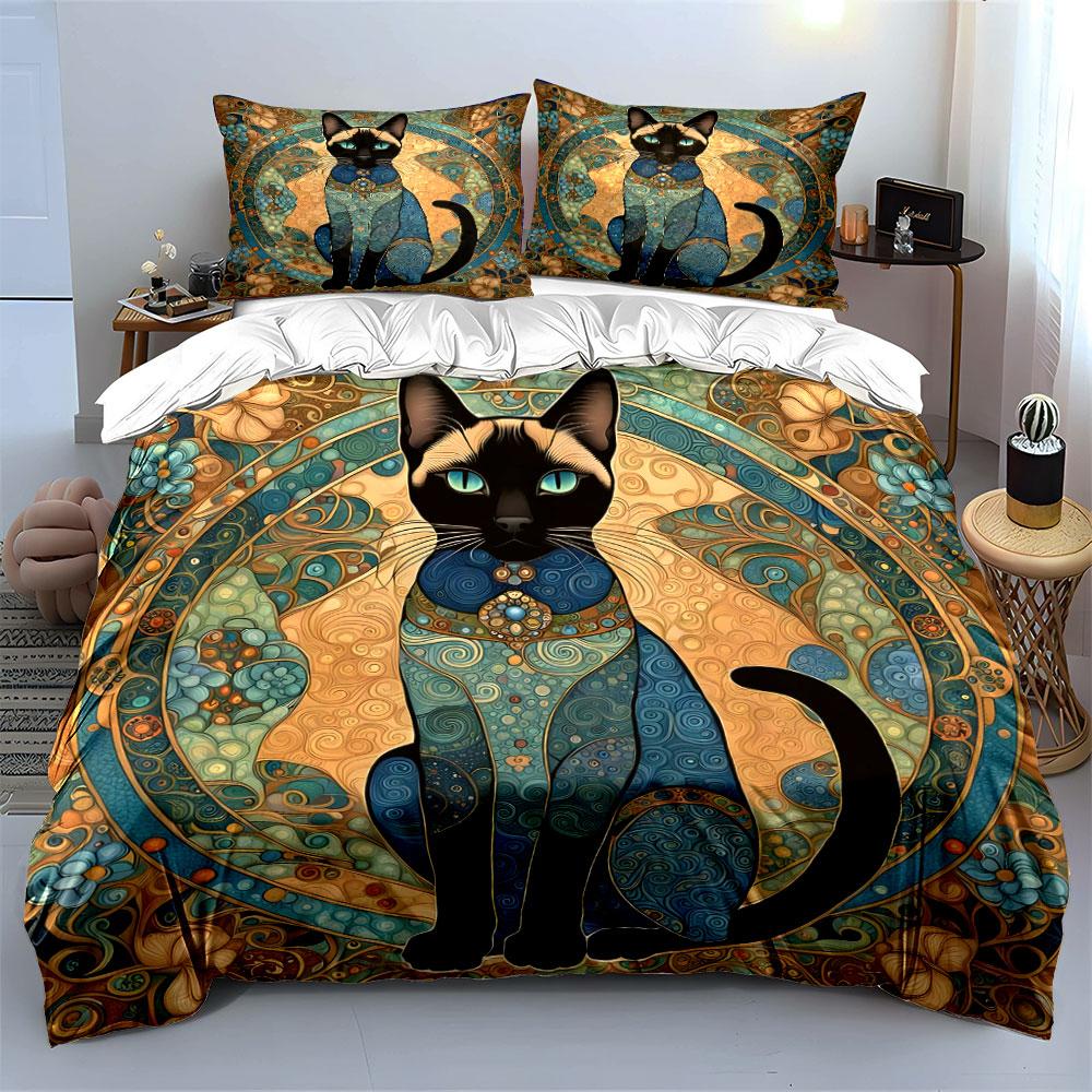 Artistic Cat Decor Set - Home Accent Exquisite Three-Piece Bedding Set Gift For Kids And Adults