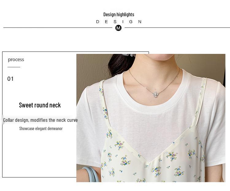 2026 Summer Korean Style Maternity Cotton & Chiffon Two-Piece T-shirt Dress