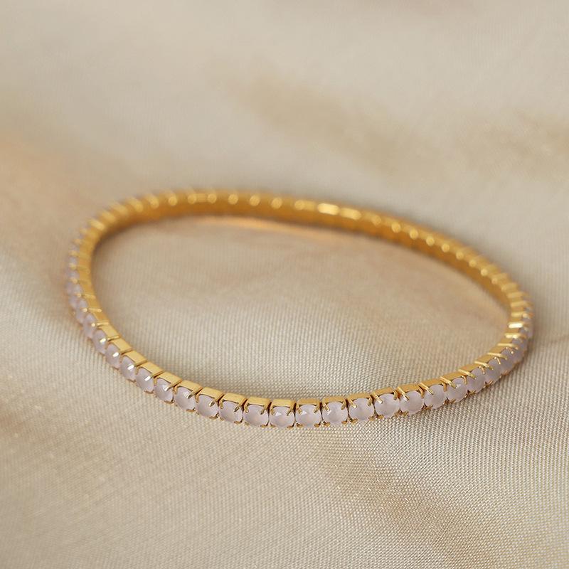 Multicolor Zircon Gold-Plated Titanium Steel Elastic Bracelet