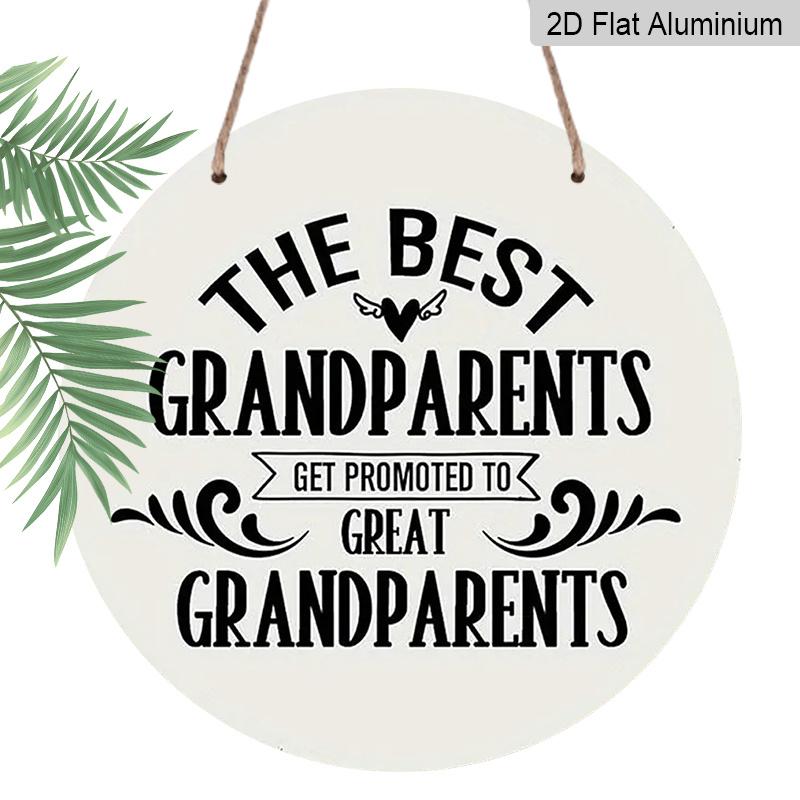 

2D Flat, 1pc Round Aluminum The Best Grandparents Get Promoted to Great Grandparents Sign, Funny Vintage Text Wall Decor, Waterproof & Durable 7.87×7.87inch