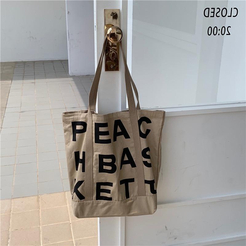 

1 letter canvas bag lazy wind shoulder cloth bag women s large capacity tote bag хаки
