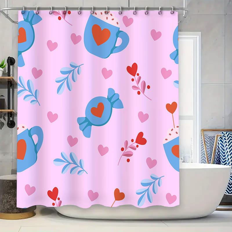 

Soft Protective Waterproof Bathroom Shower Curtain Decor with Candy Cup Heart Leaves Design for Kids Bathrooms Pink Blue Red Col 90x180cm
